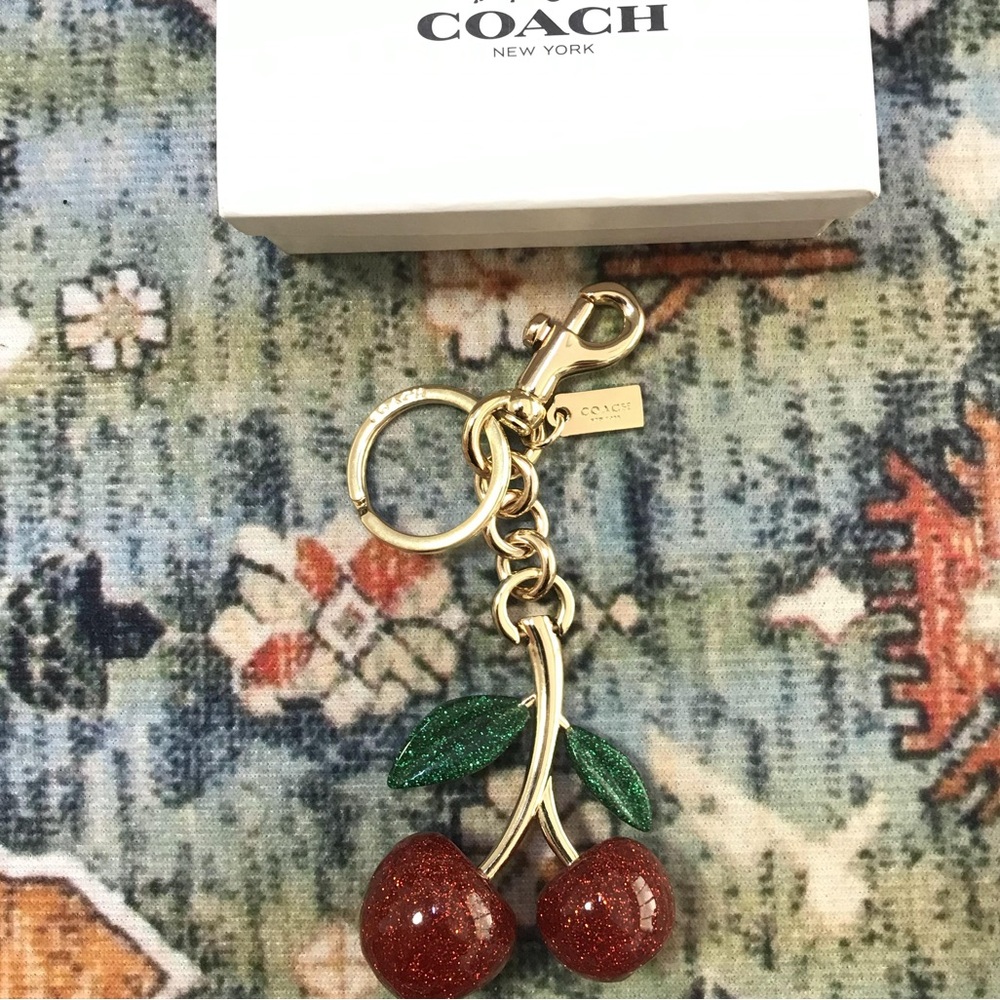 Coach Cherry Keychain - Gold and Red